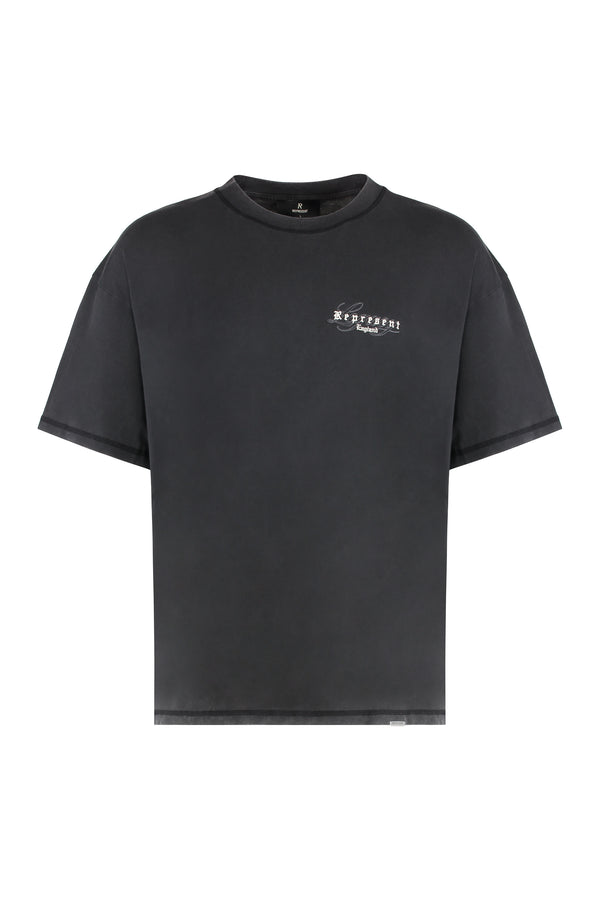 Crew Neck T-Shirt With Vintage Effect Black Cotton T-shirts