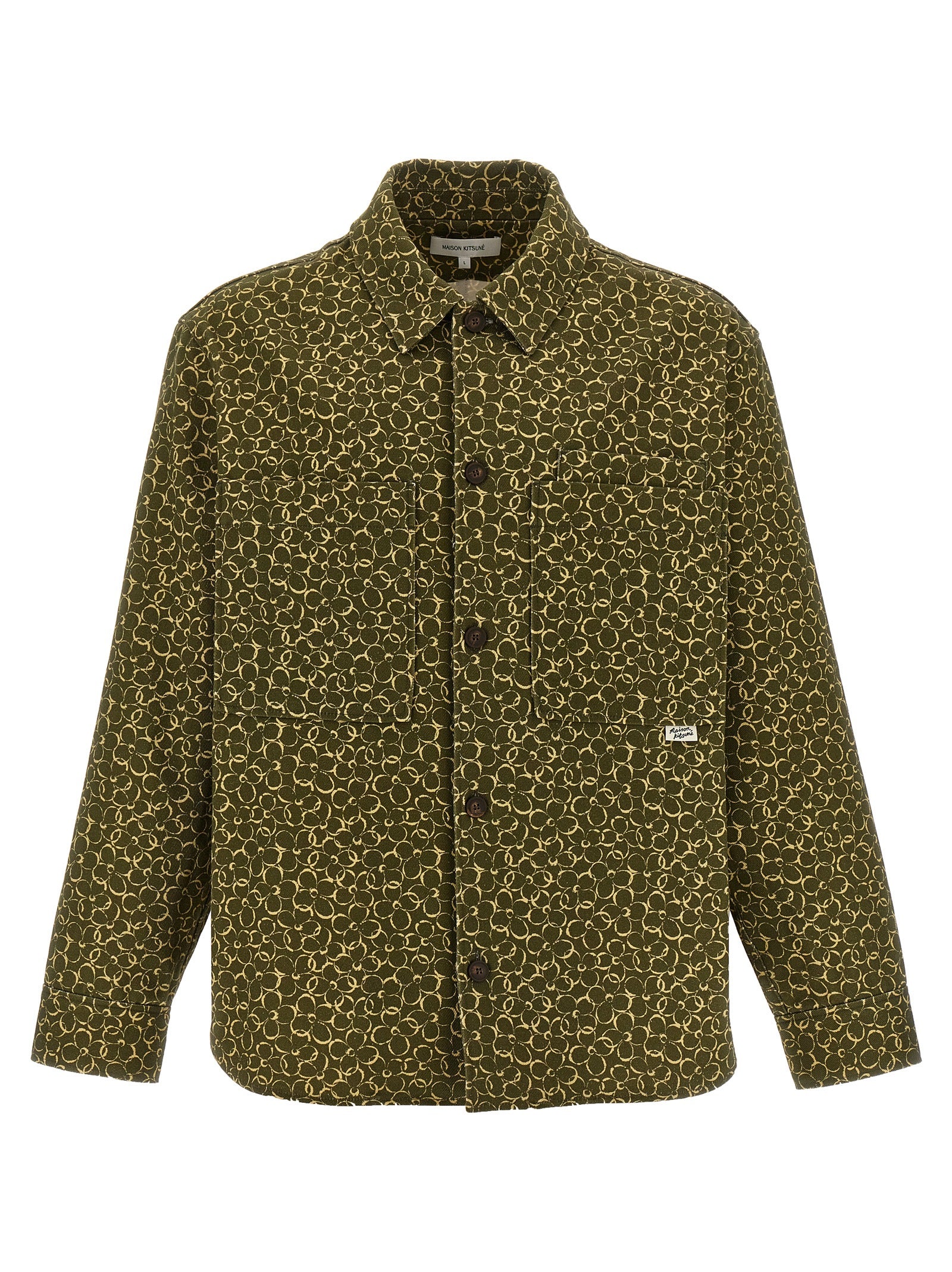 Floral print overshirt Green Cotton Shirt, Blouse