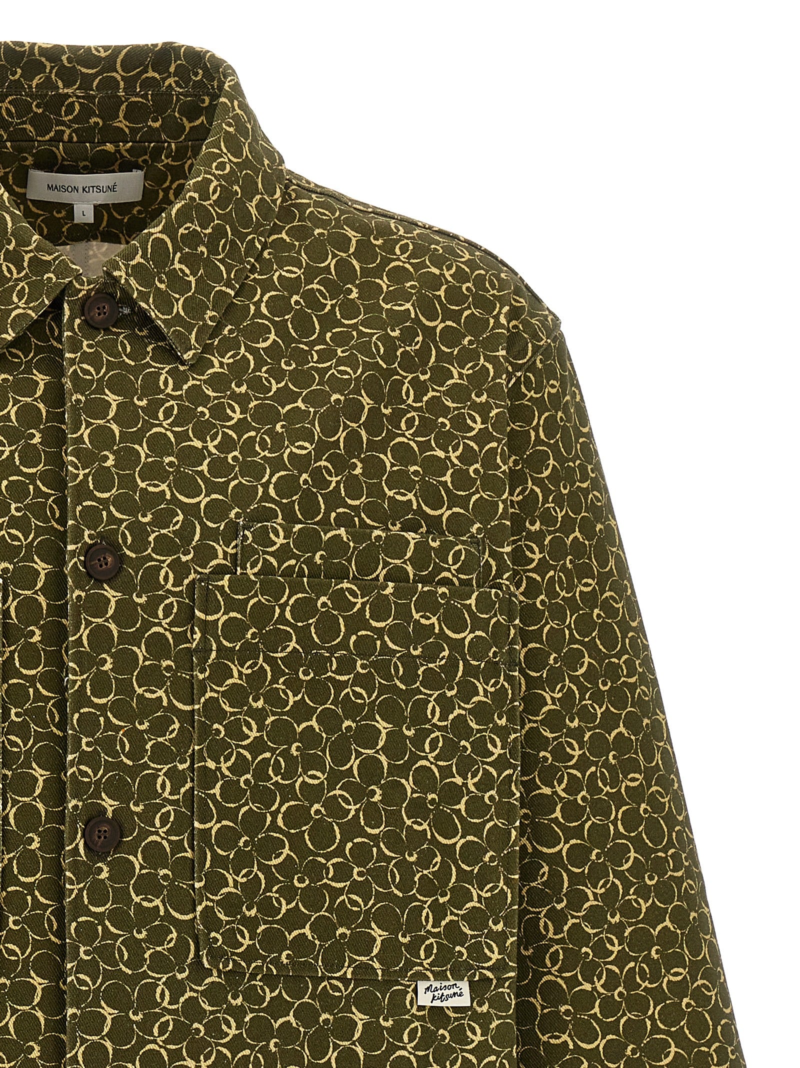 Floral print overshirt Green Cotton Shirt, Blouse