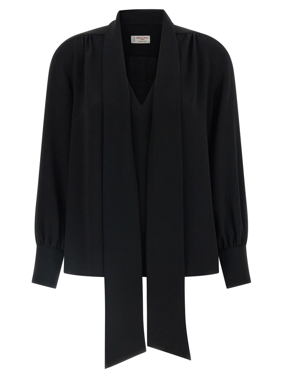 Alberto Biani Lavallière Neck Silk Cady Blouse — black