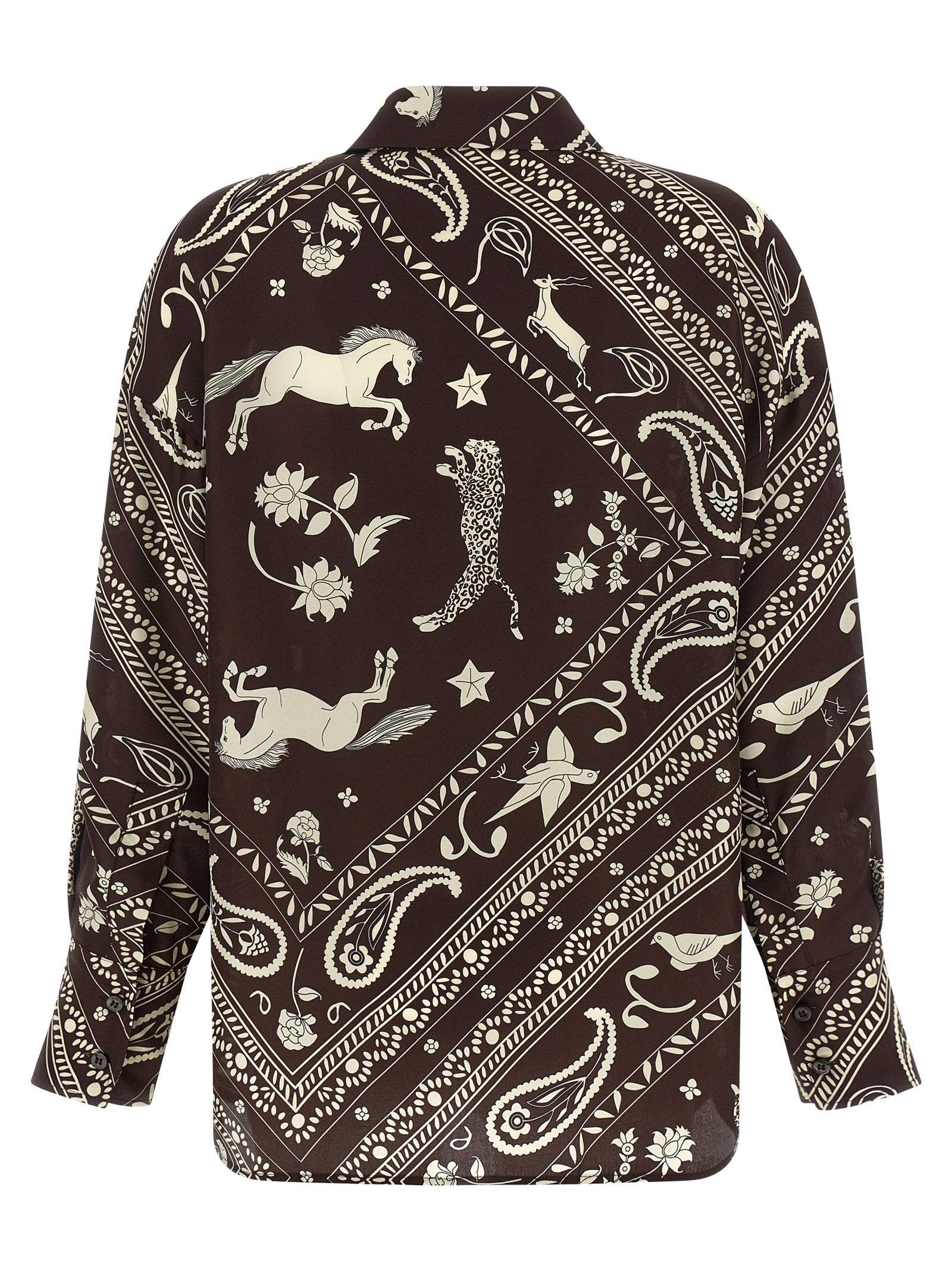 Printed Blouse Brown Silk Shirt