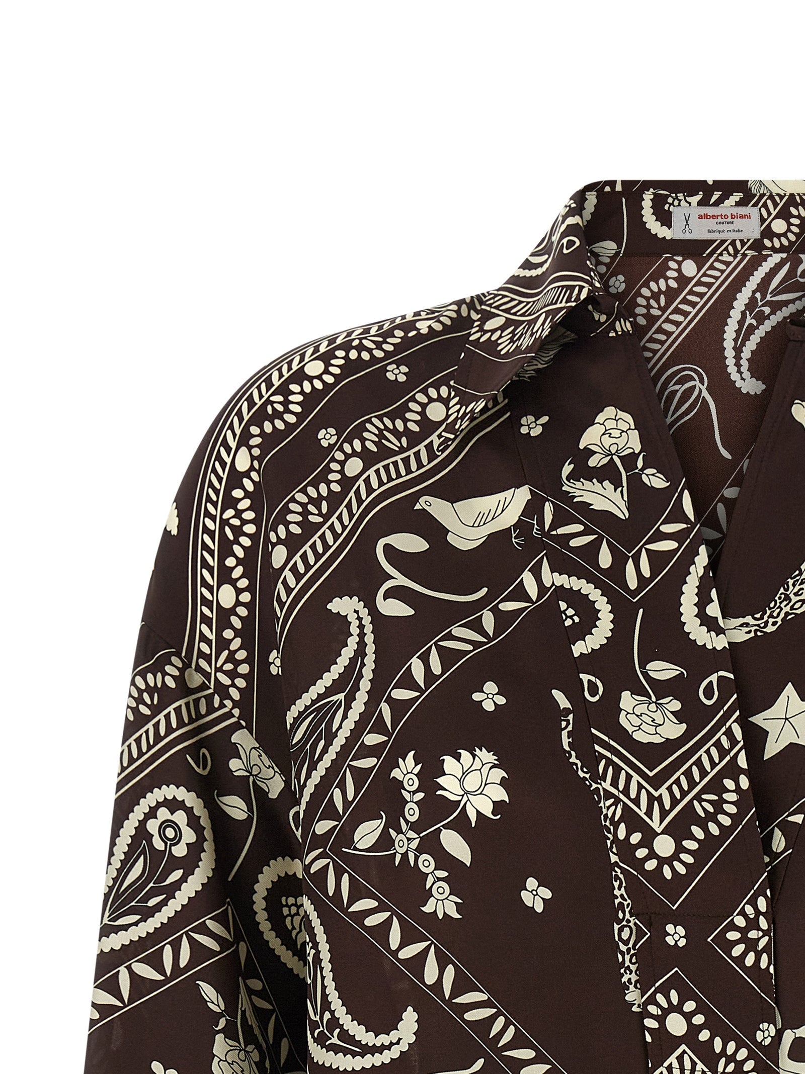 Printed Blouse Brown Silk Shirt