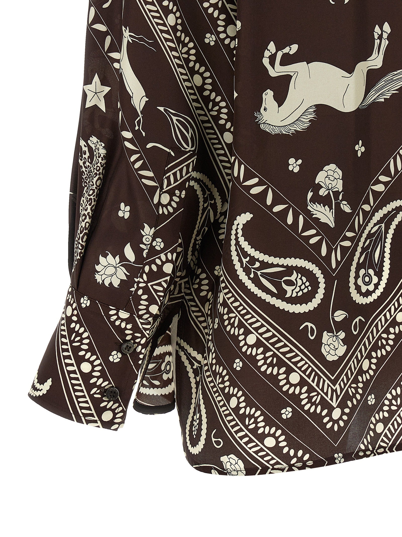 Printed Blouse Brown Silk Shirt