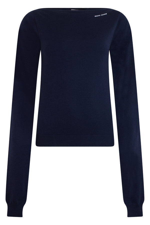 Boat Neck Virgin Wool Sweater Blue