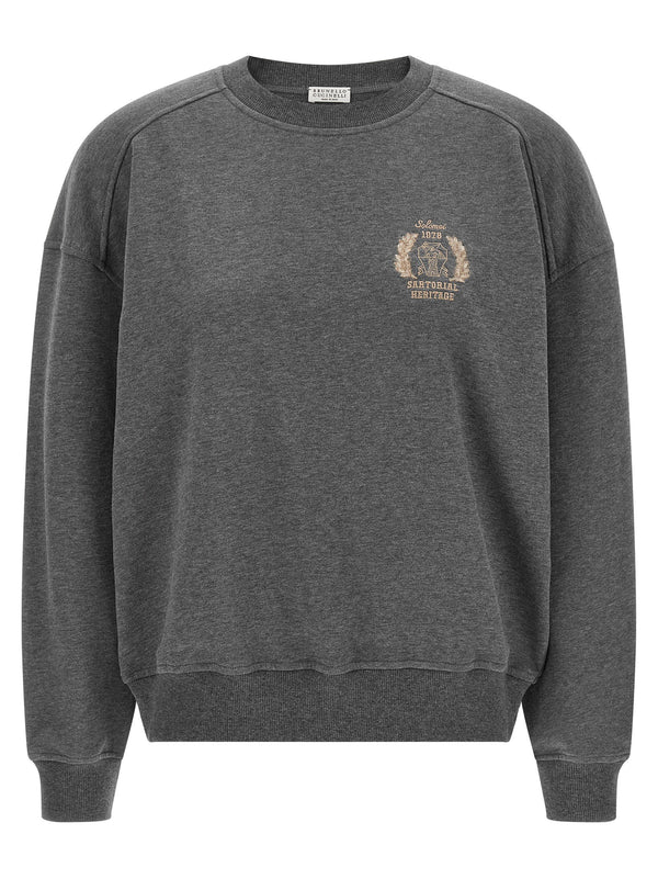 Brunello Cucinelli Coat of Arms Embroidered Sweatshirt — Charcoal