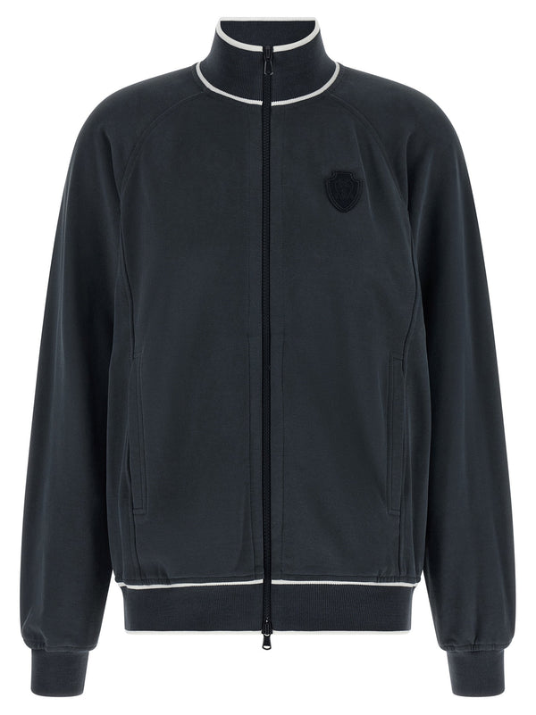 سويت شيرت Brunello Cucinelli رقعة قطن بتصميم هيرالديك — كحلي