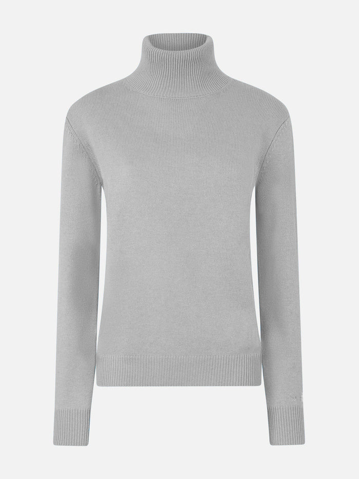 Moody Grey Mélange Pure Cashmere Turtleneck Sweater