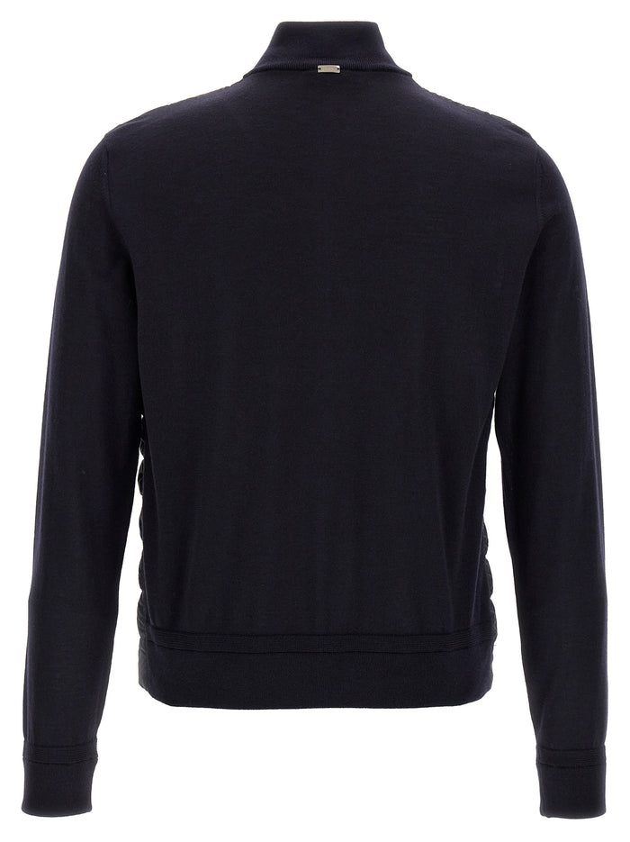 Padded cardigan Blue Virgin Wool Silk Sweater, Cardigans