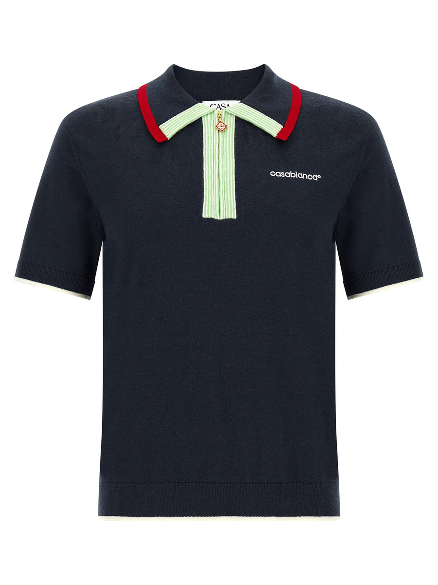 Casablanca Merino Wool Half-Zip Polo — navy