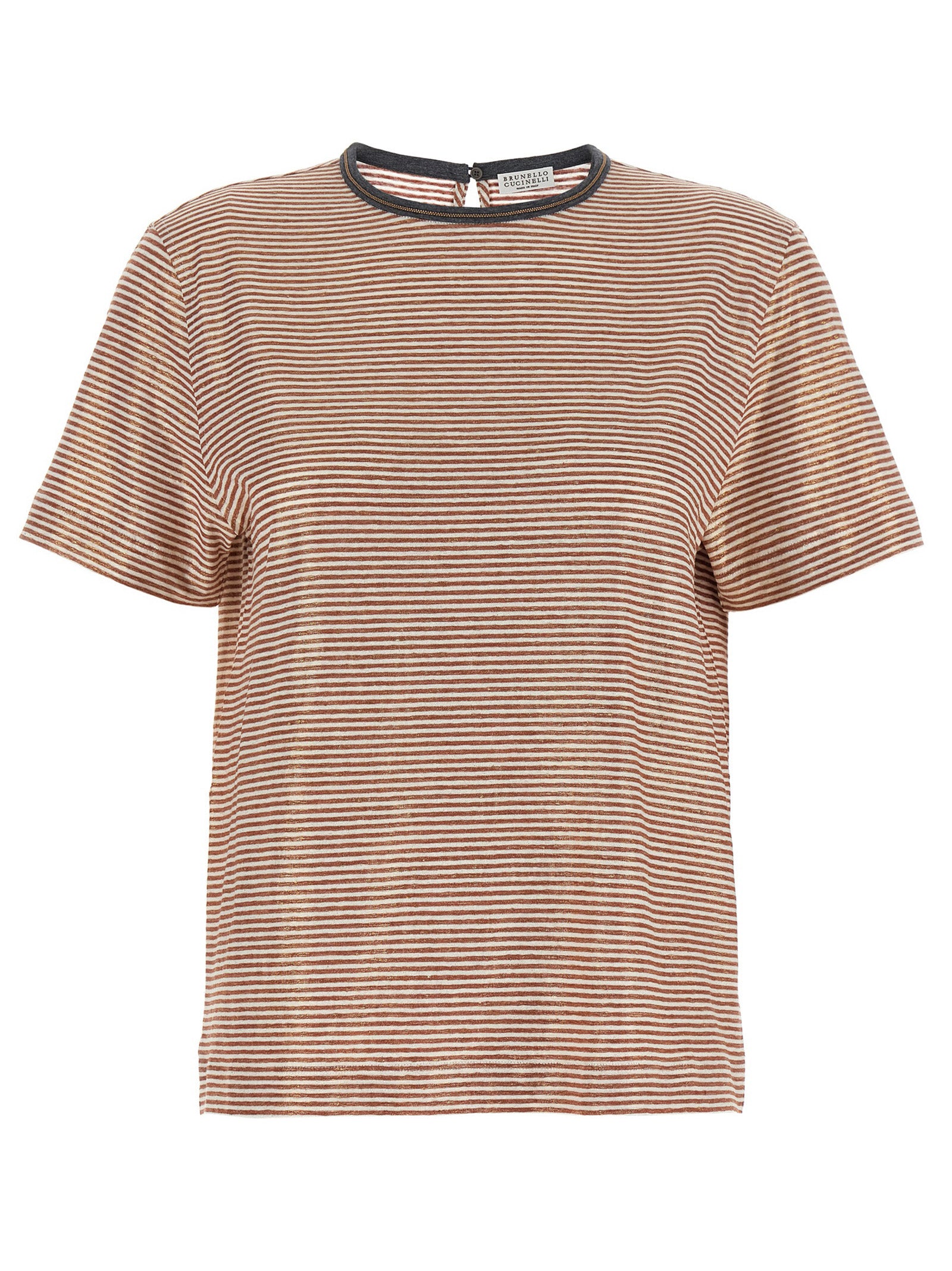 Shiny Collar Detail T-Shirt Linen