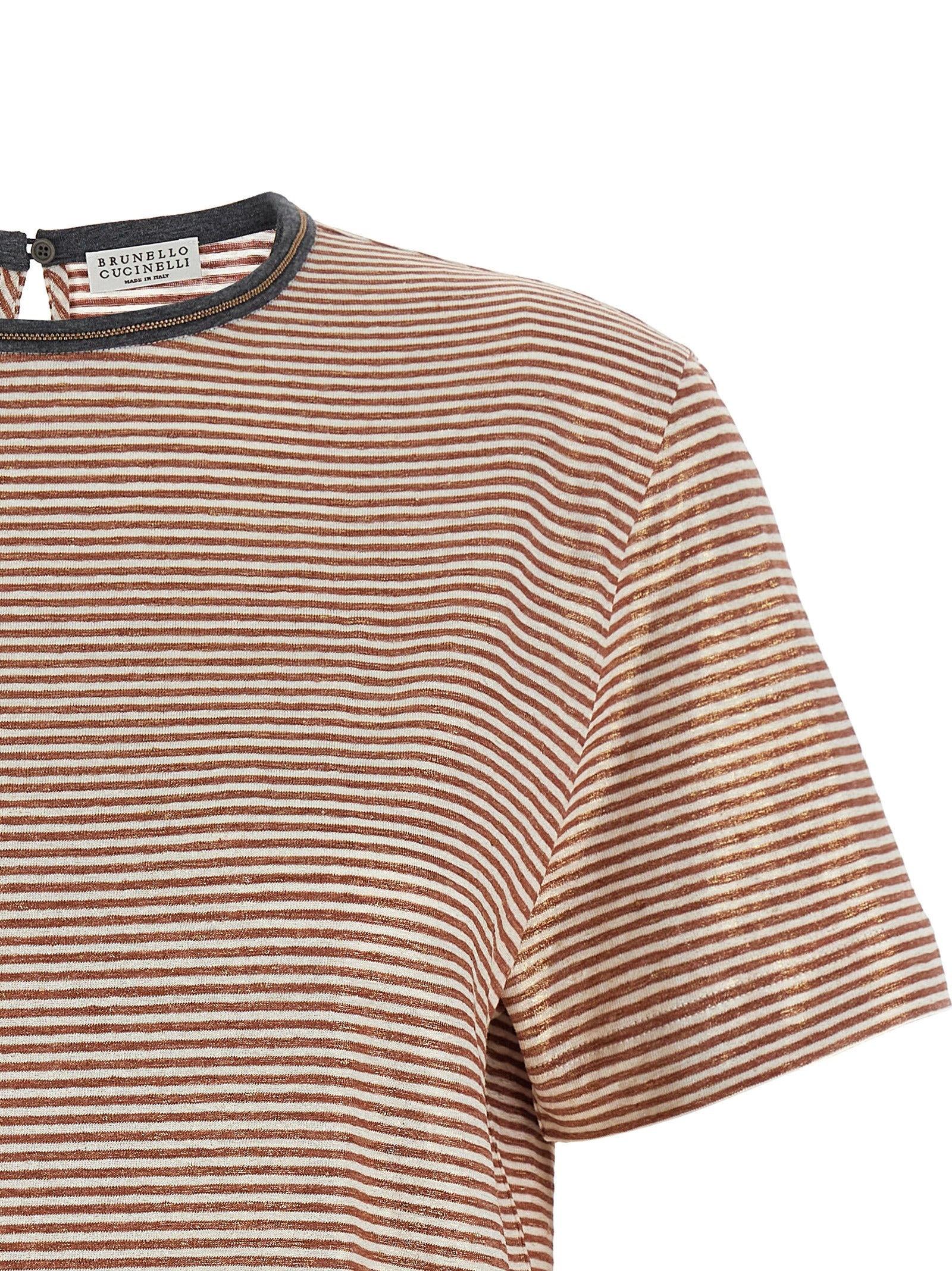 Shiny Collar Detail T-Shirt Linen