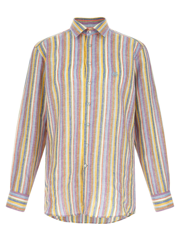 Etro Striped Linen Shirt — Purple