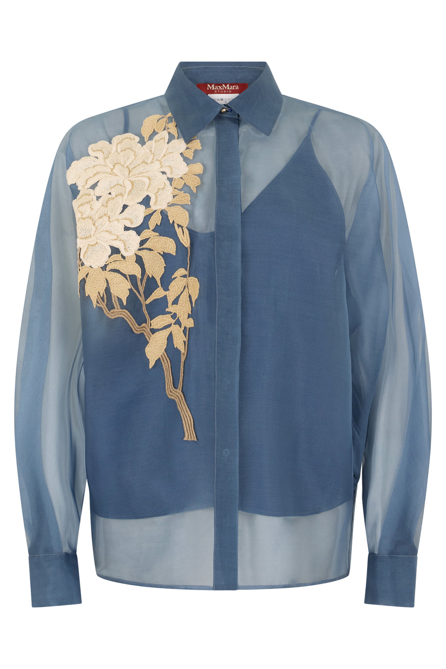 Silk Shirt With Embroidery — Aviation Blue