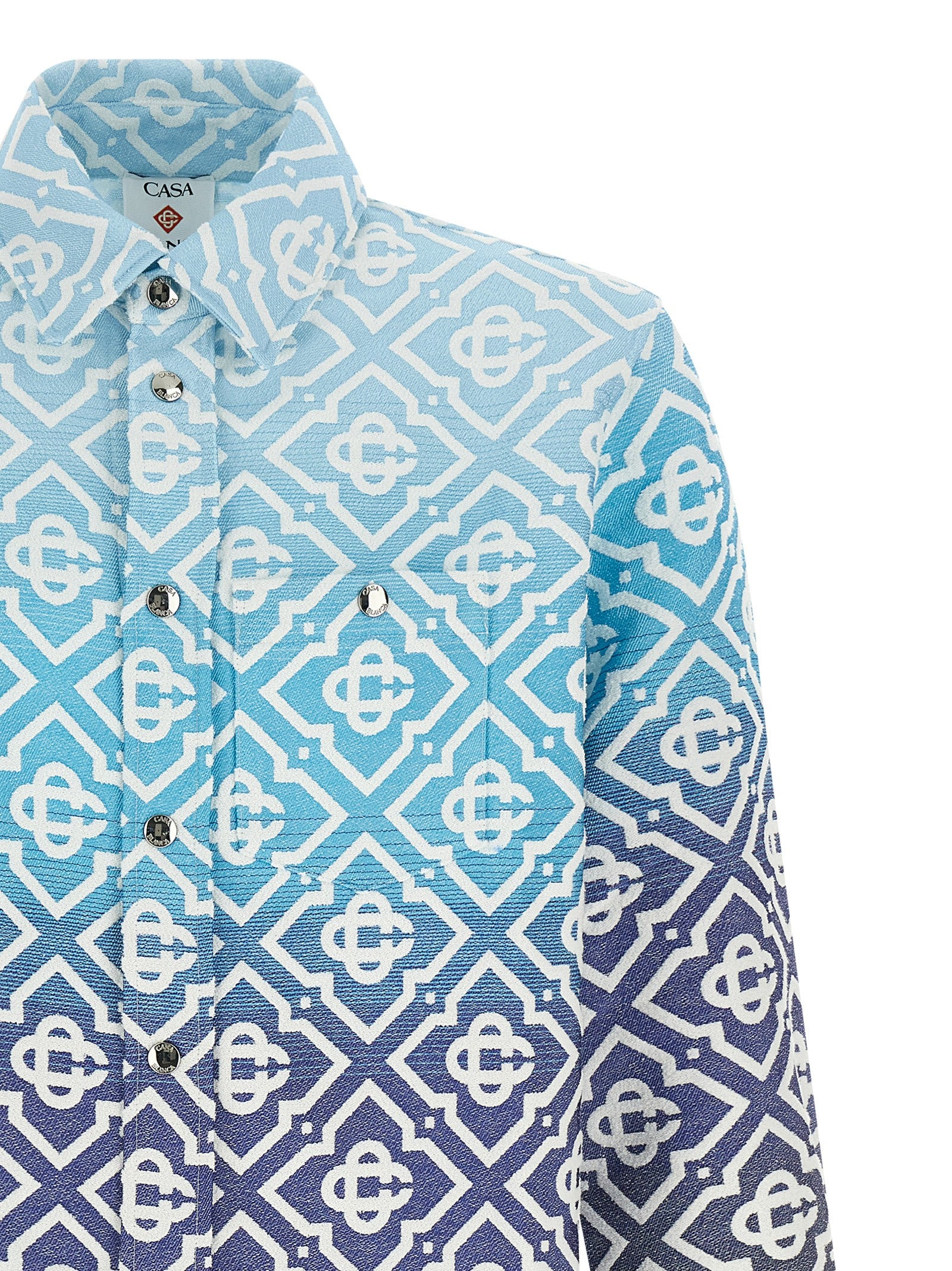 Shacket Monogram Gradient Jacquard Blue Down Jacket, Parka, Casual Jackets