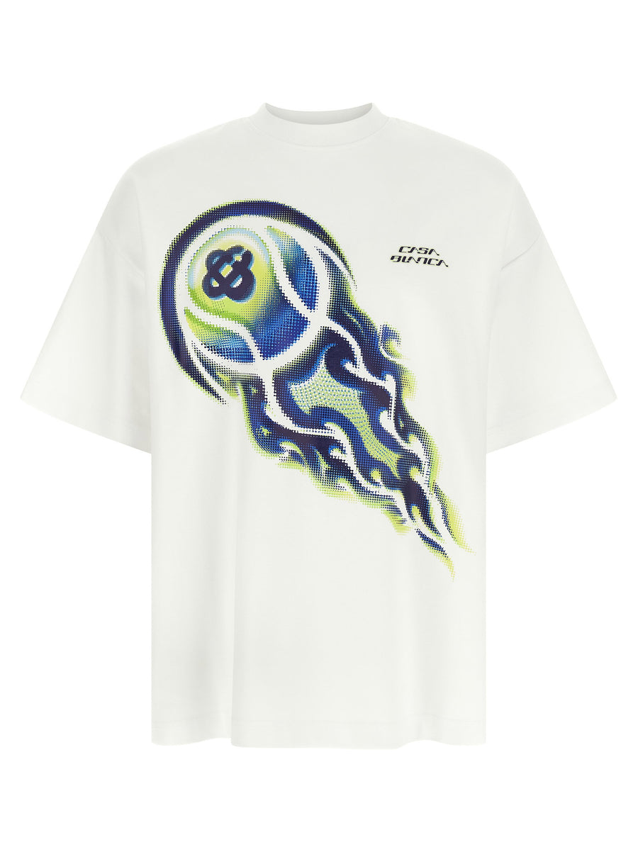 Casablanca Flaming Tennis Ball Graphic T-Shirt — White