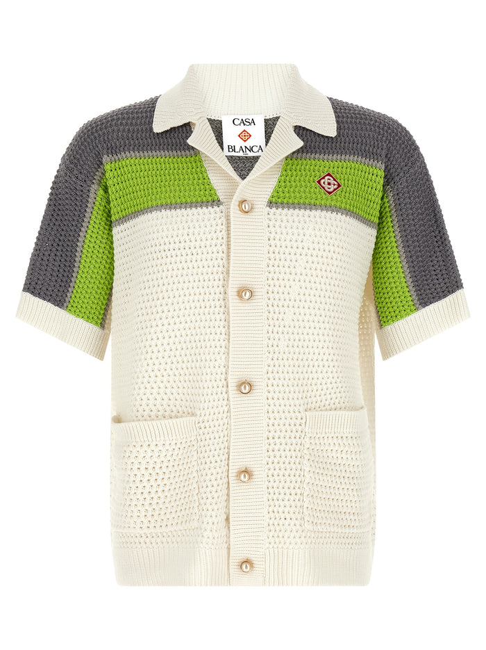 Stripe Crochet shirt Multicolor Cotton Shirt, Blouse