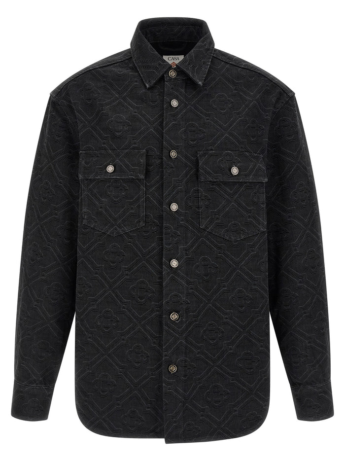 Laser Monogram Denim overshirt Black Cotton Shirt, Blouse