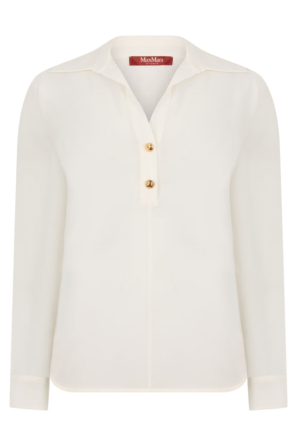 Polo Top Long-Sleeve Silk White Tops