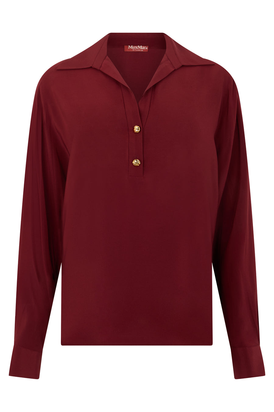 Long-Sleeve Polo Bordeaux Silk Tops