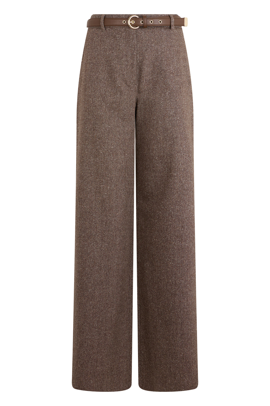 Wide-Leg High-Waisted Wool Trousers Chestnut Virgin