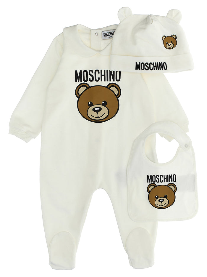 Baby set bib + cap White Cotton Playsuits, Body