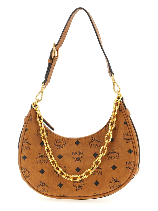 Mcm Aren Crescent Shoulder Bag — Tan
