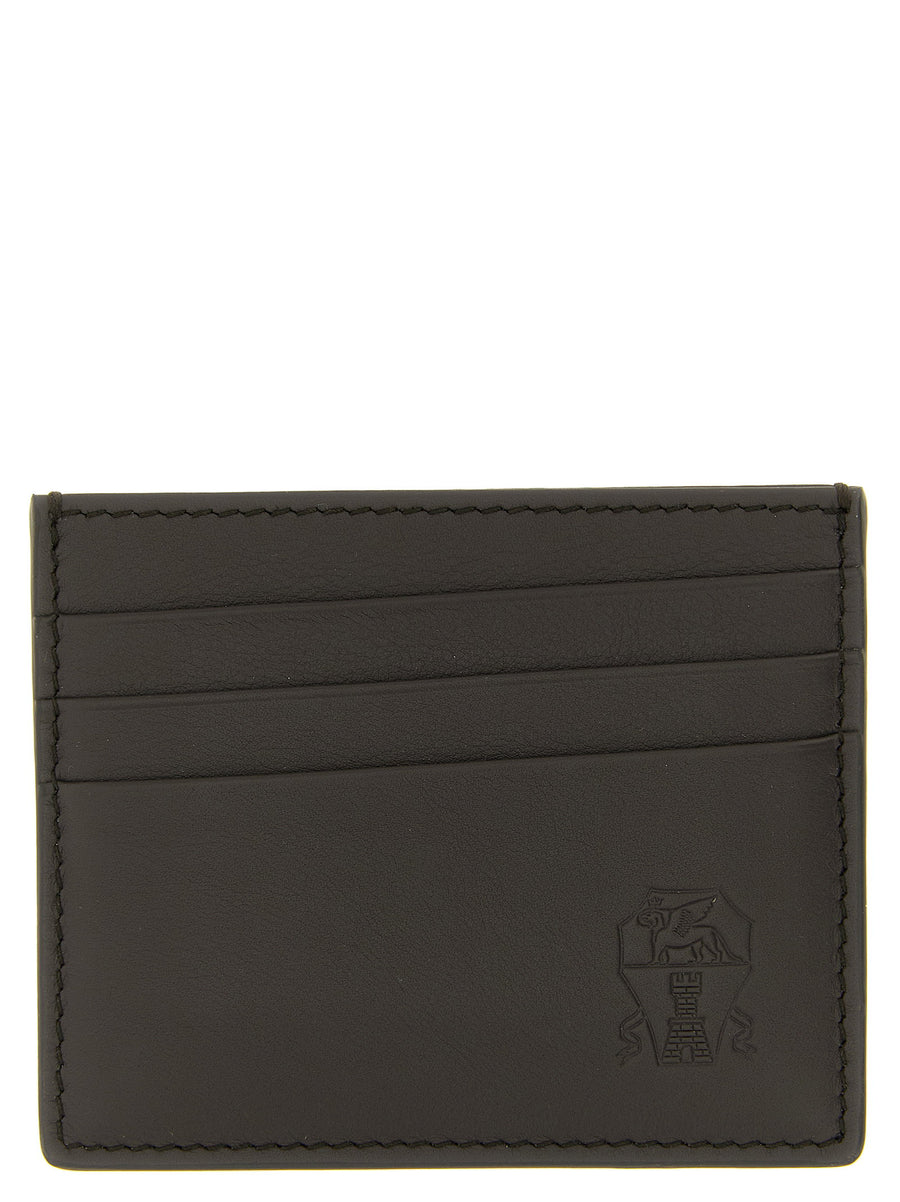 Brunello Cucinelli Embossed Logo Leather Card Case — Black