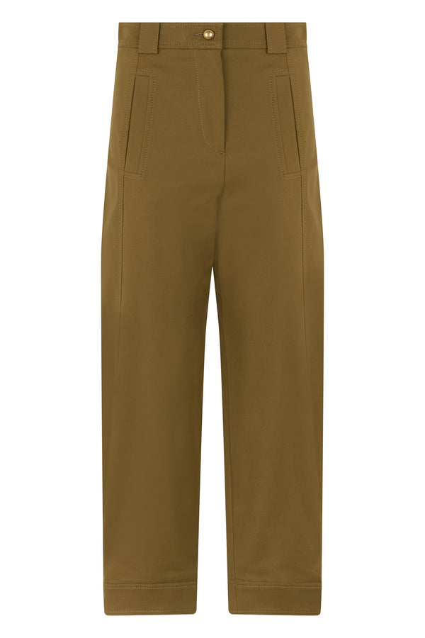 Trousers High-Waist Straight Khaki Cotton