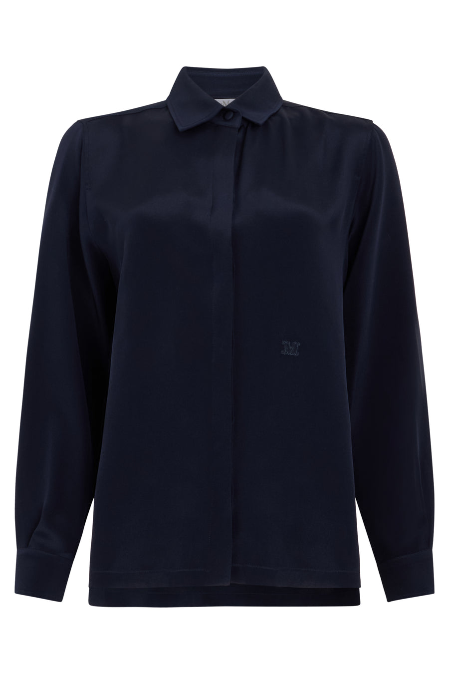 Long-Sleeve Silk Shirt Dark Blue