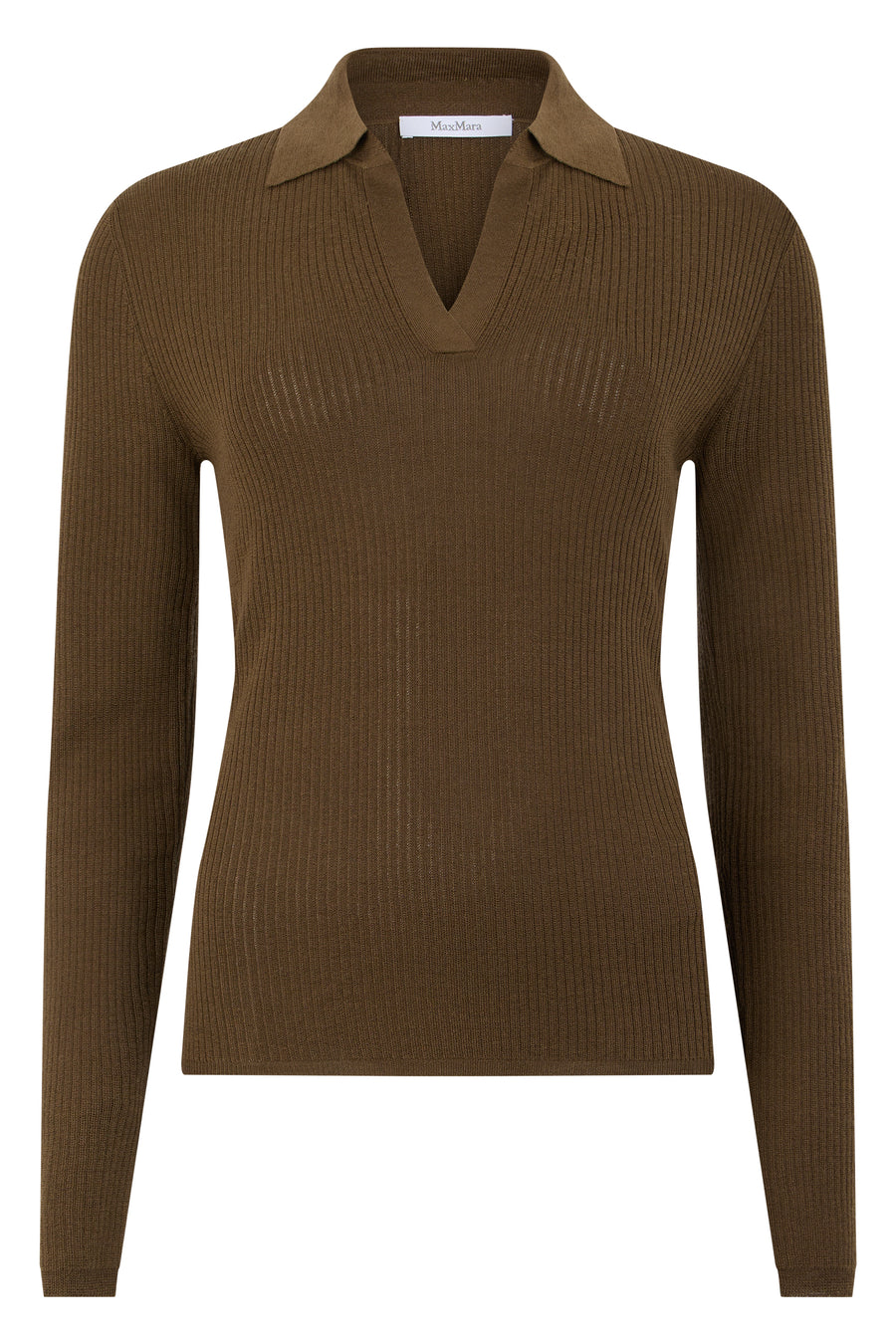 Long Sleeve Polo Dark Khaki Silk Tops