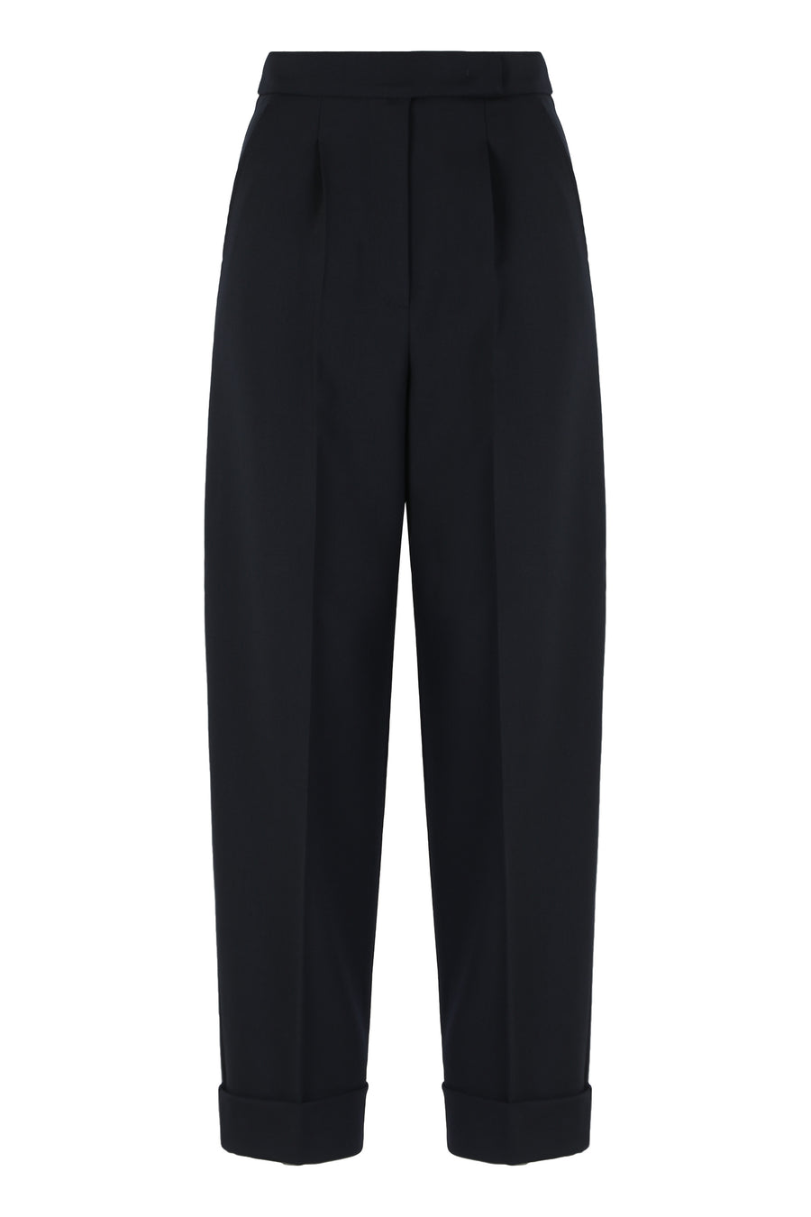 High-Waisted Wool Pants Blue Virgin Tapered Trousers