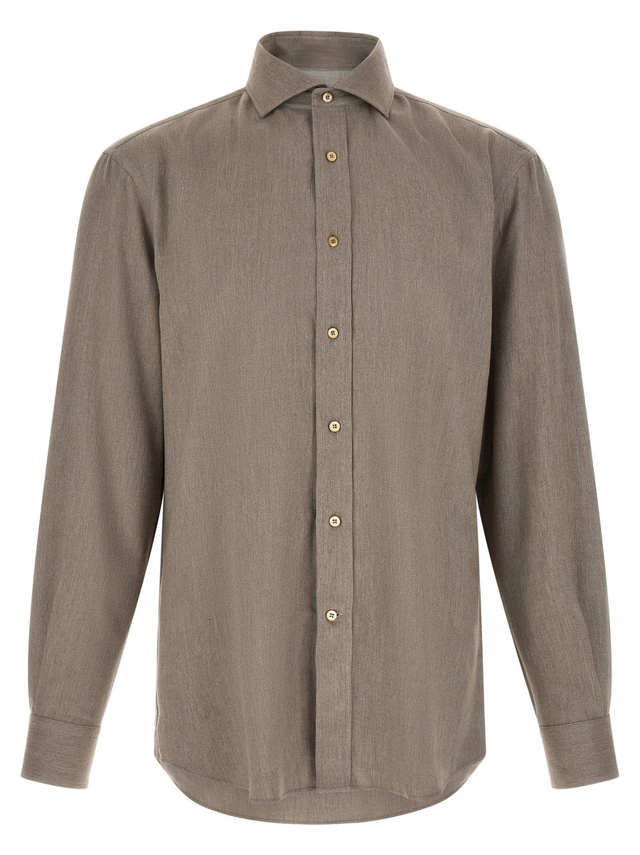 Brunello Cucinelli Herringbone Cotton-Blend Shirt — Taupe