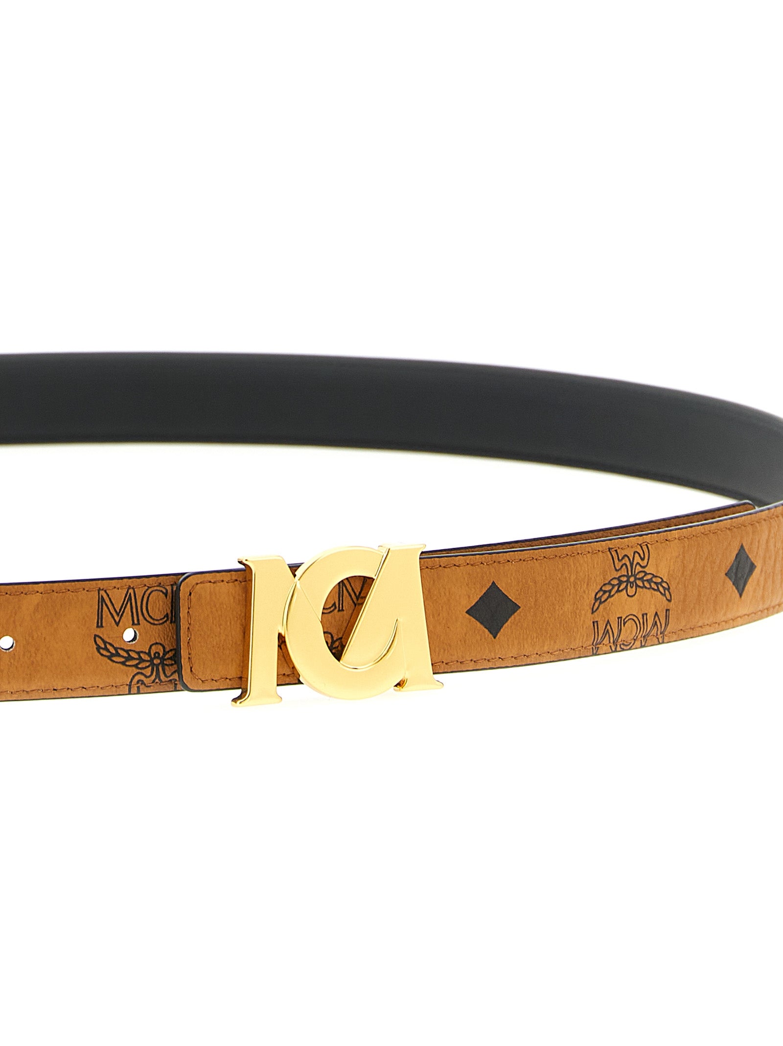 Logo buckle belt. Brown Polyurethane