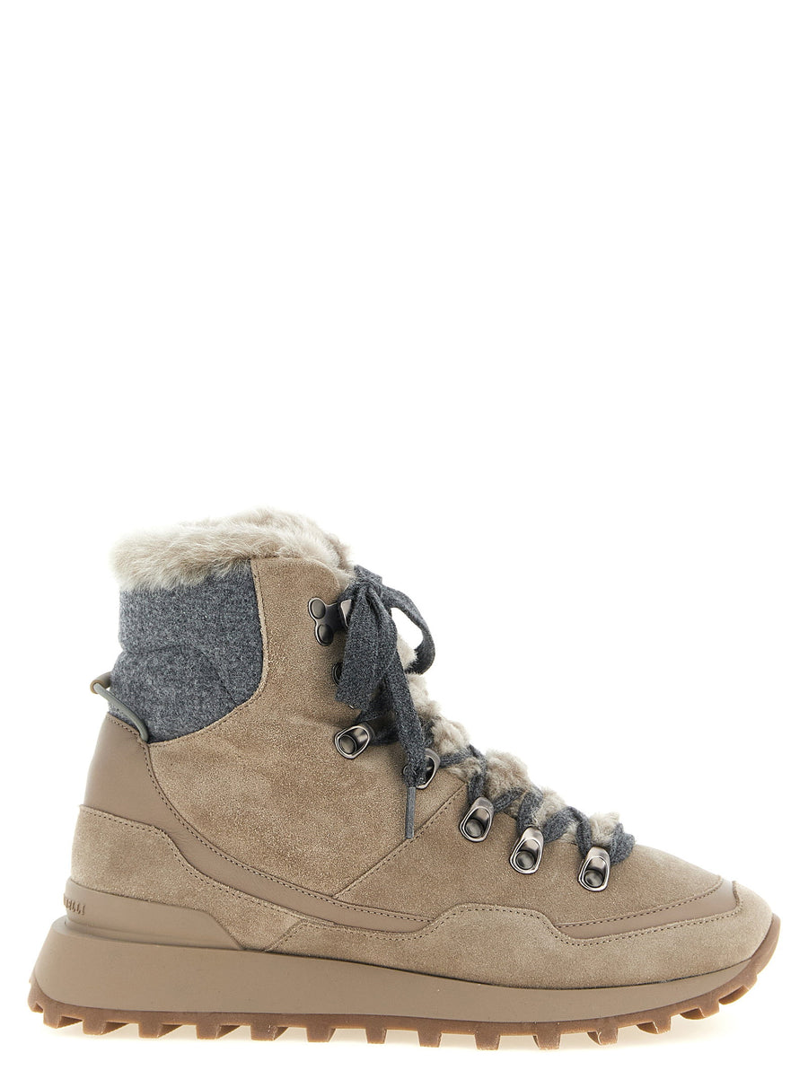 Brunello Cucinelli Shearling-Lined Hiking Boot — Beige