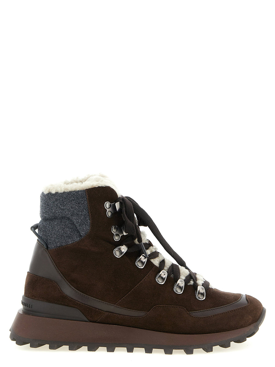 Brunello Cucinelli Shearling-Lined Lace-Up Boots — Brown