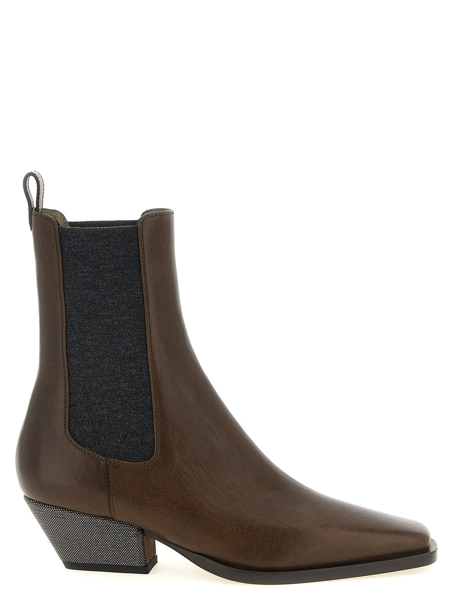 Brunello Cucinelli Precious Heel Ankle Boot — Brown