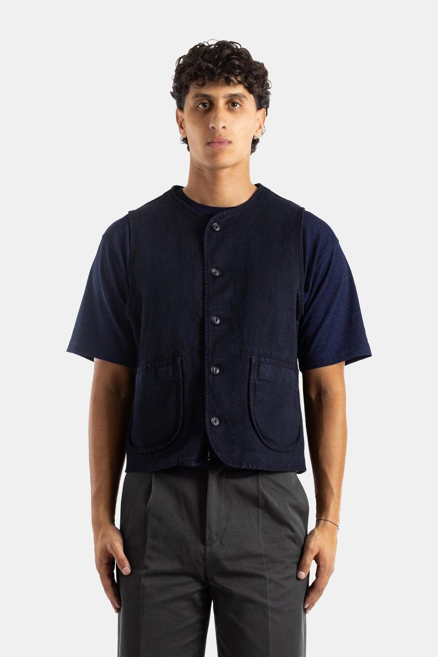Momotaro Pima cotton vest in navy