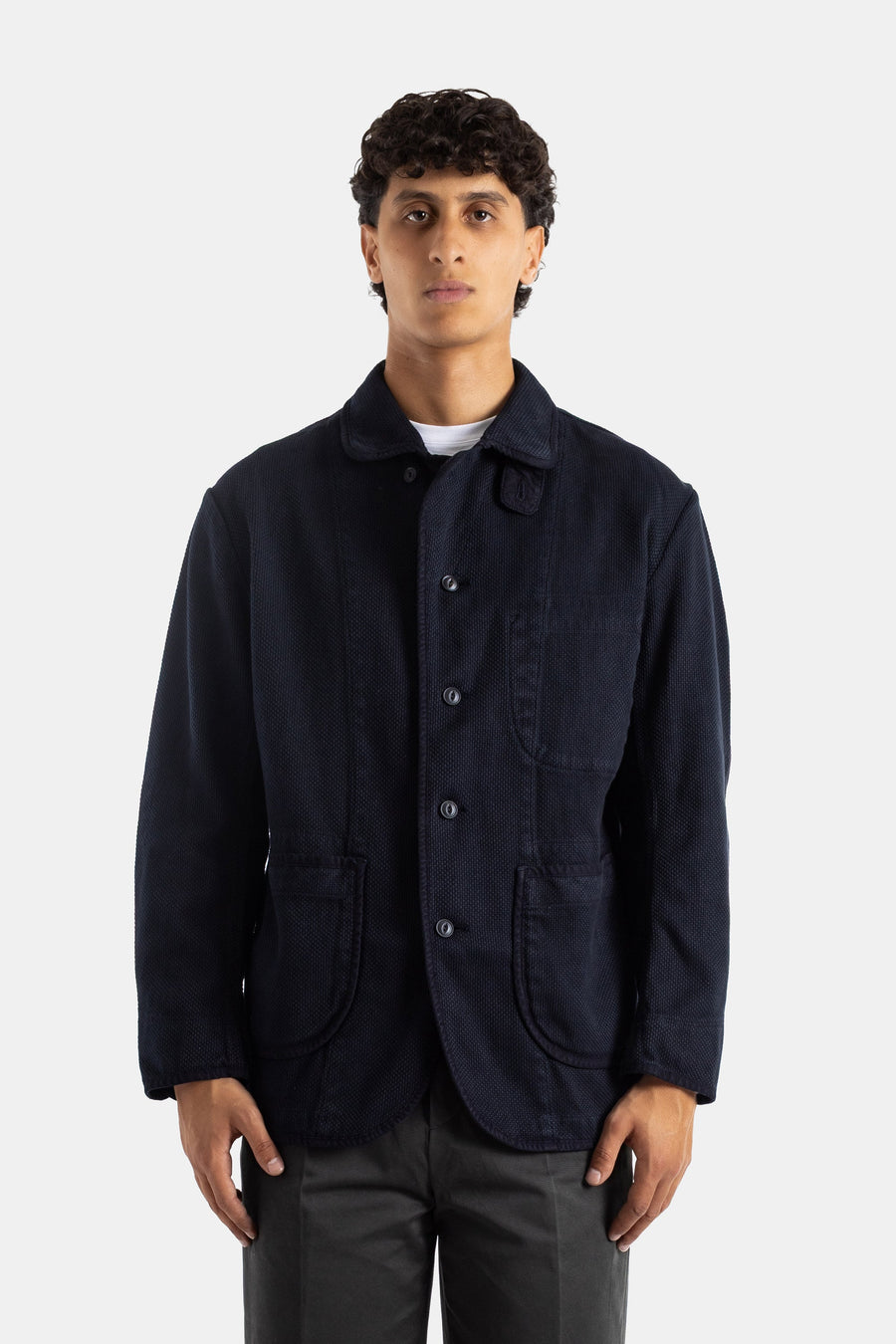 Momotaro Double-weave sashiko cotton jacket in navy