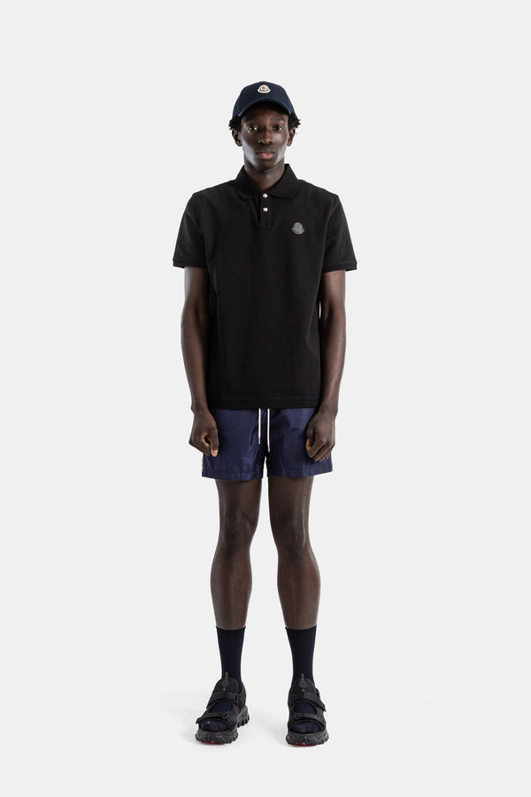Moncler Cotton piqué with leather patch polo shirt in black