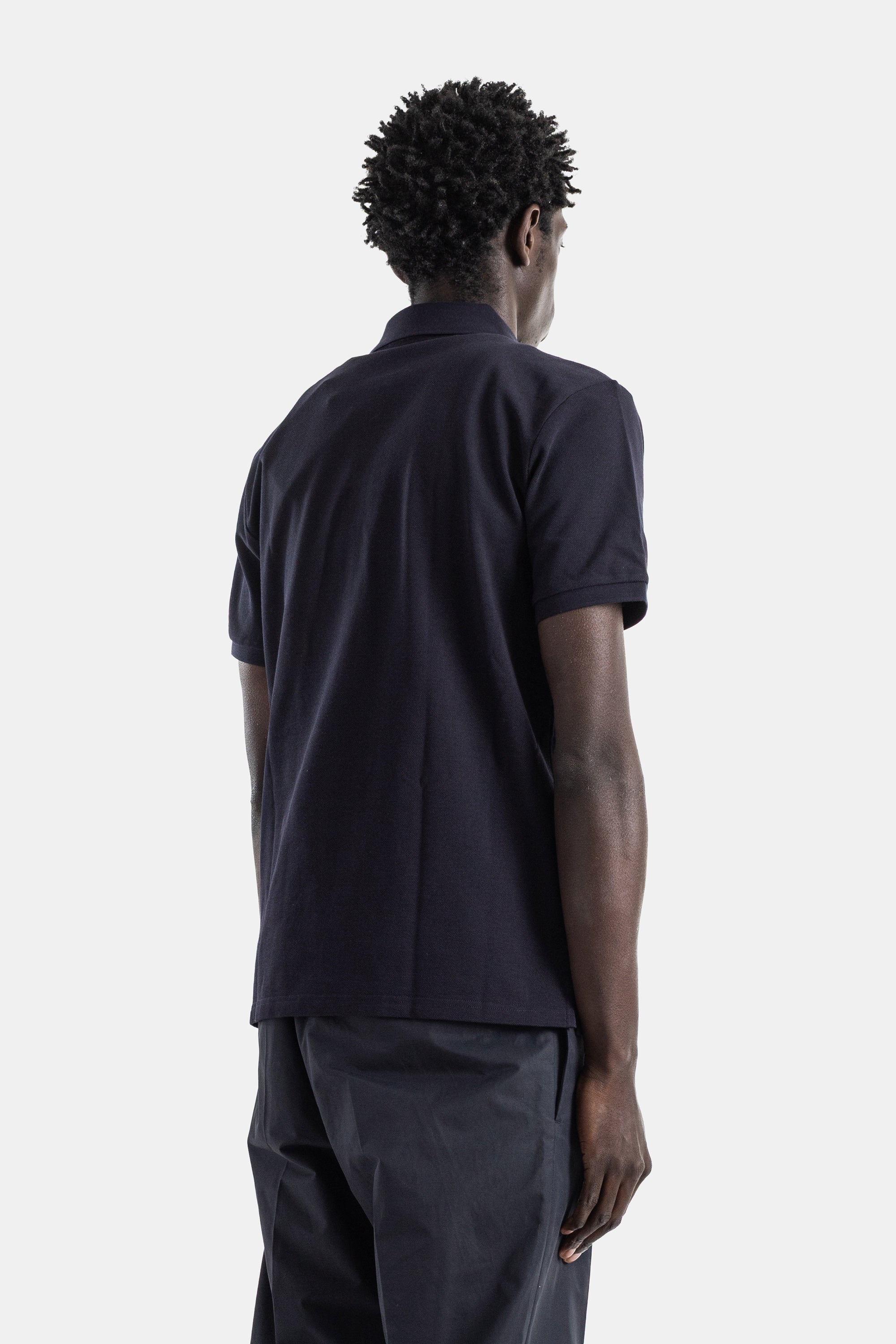 Navy Piqué Cotton Polo With Tricolor Shoulder Trim Polos