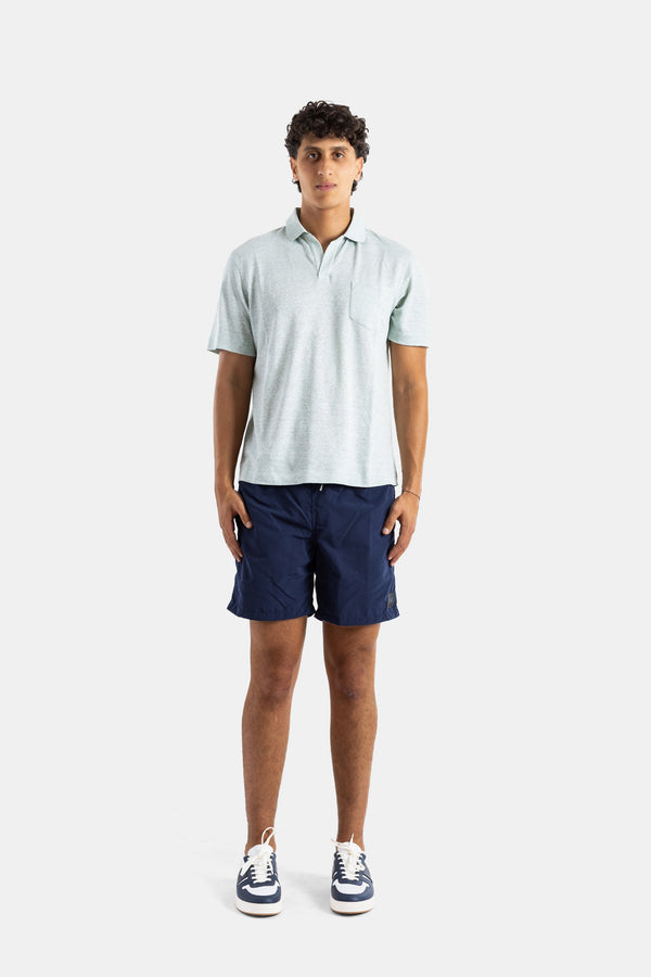 Sease Nylon with cotton-polyamide waistband panel swim shorts in navy