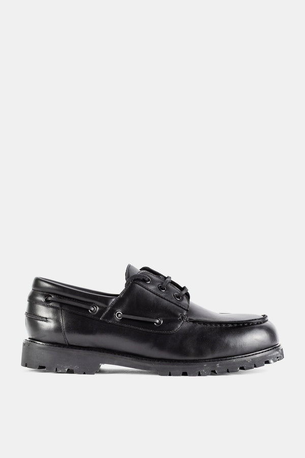 Studio Nicholson Smooth Italian calf leather boat shoe in black