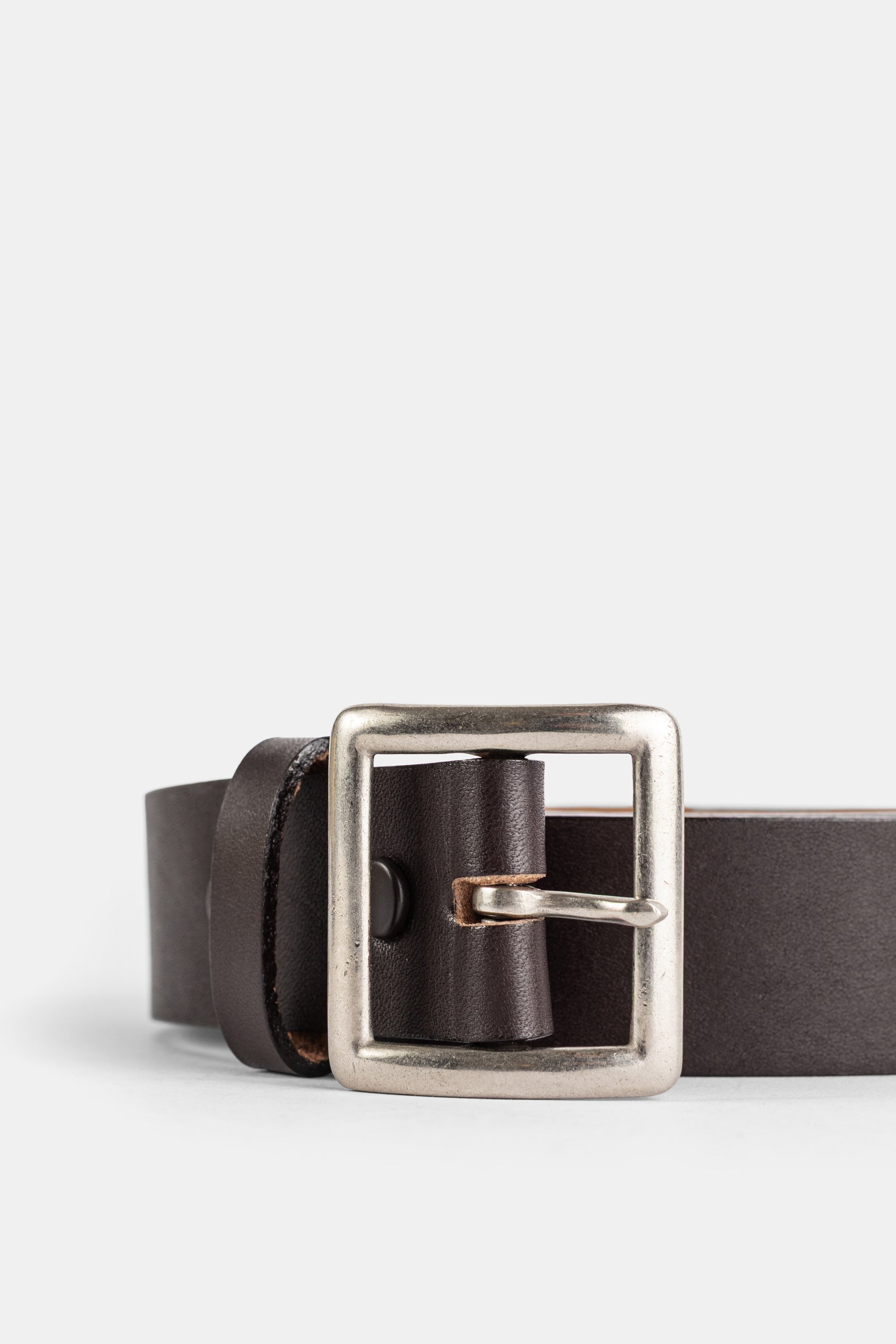 Brown Leather Belt With Silver Buckle Marron Ceintures
