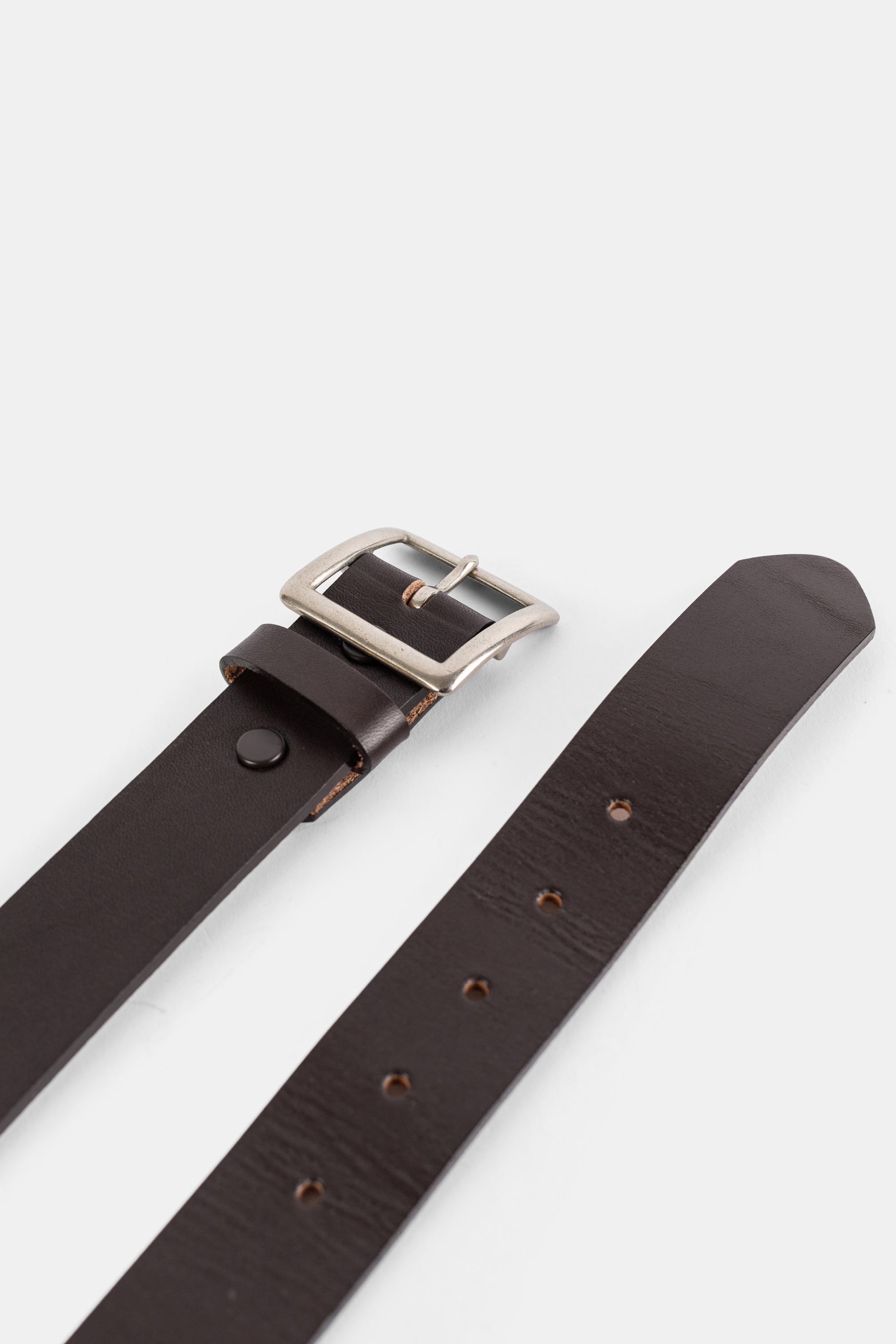 Brown Leather Belt With Silver Buckle Marron Ceintures