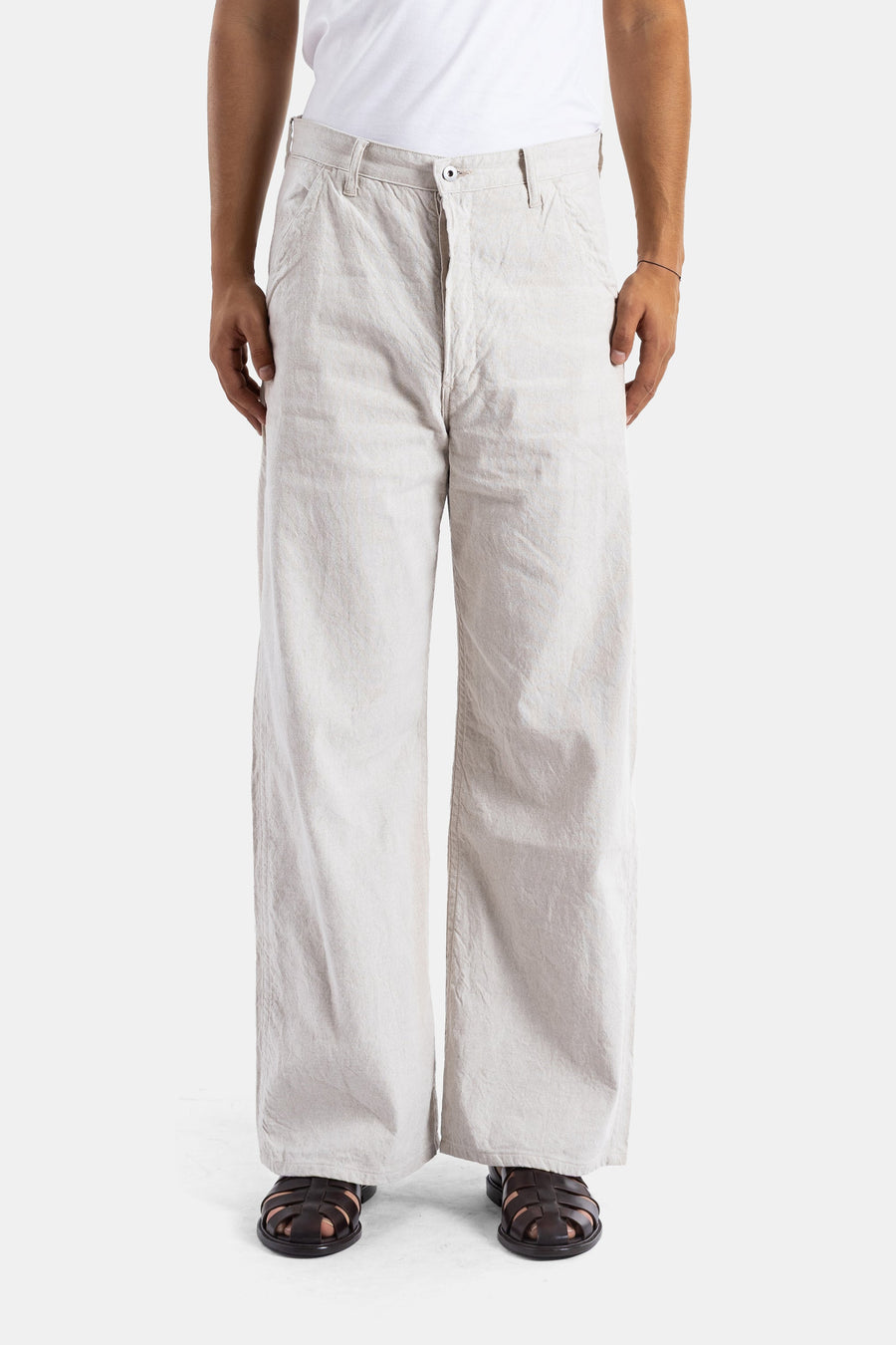Taiga Takahashi Japanese ecru cotton denim trousers in beige