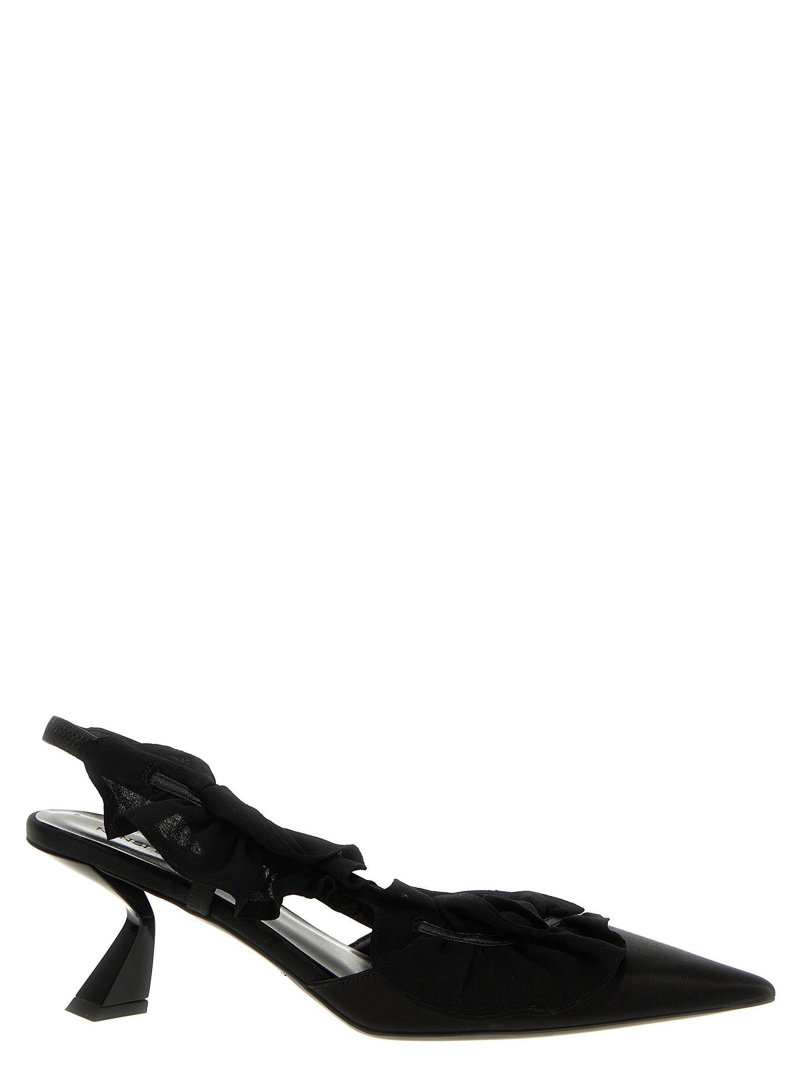 Slingback ruffles Black Pumps