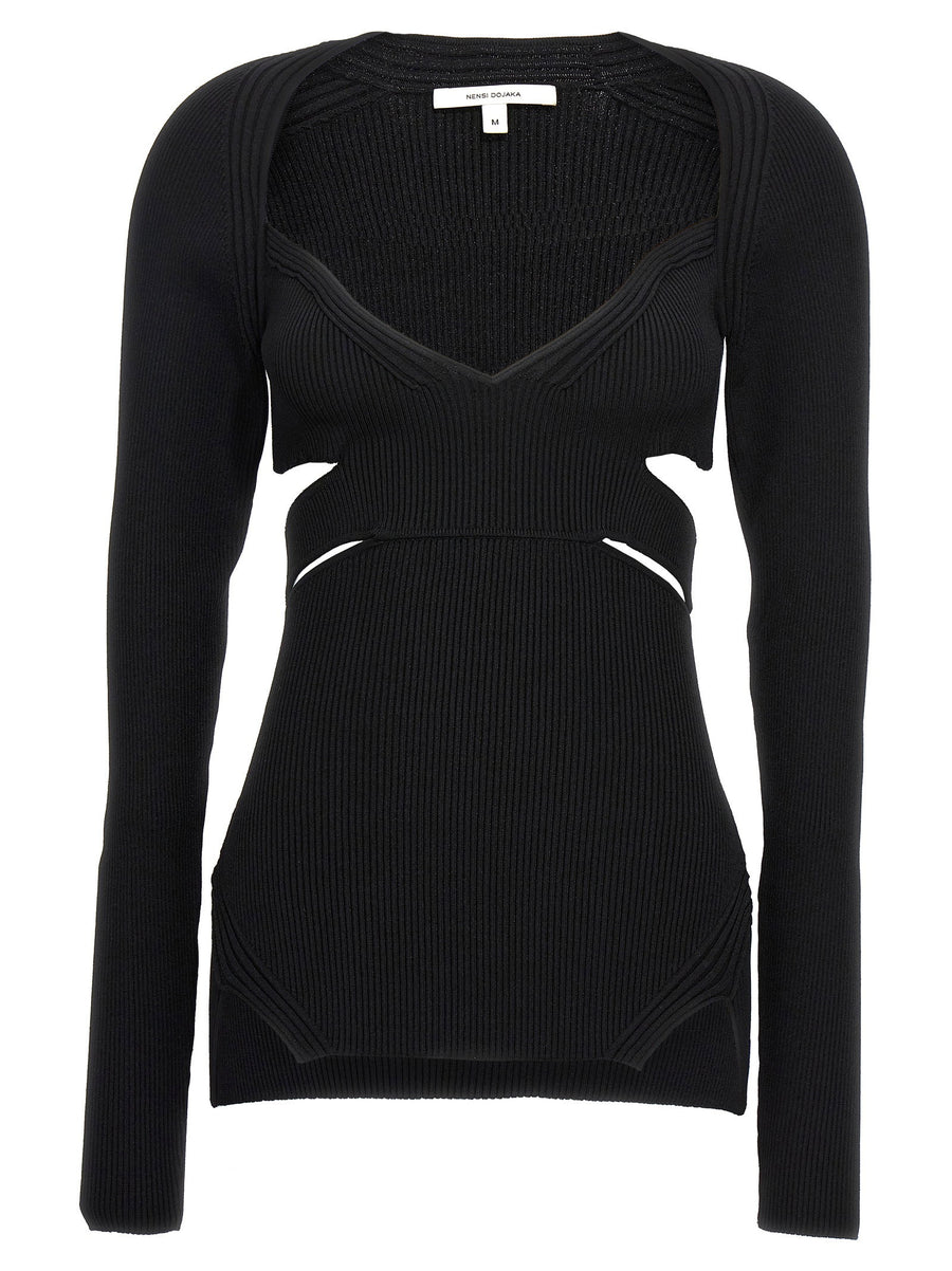Nensi Dojaka Cut-out Ribbed Viscose Sweater — Black