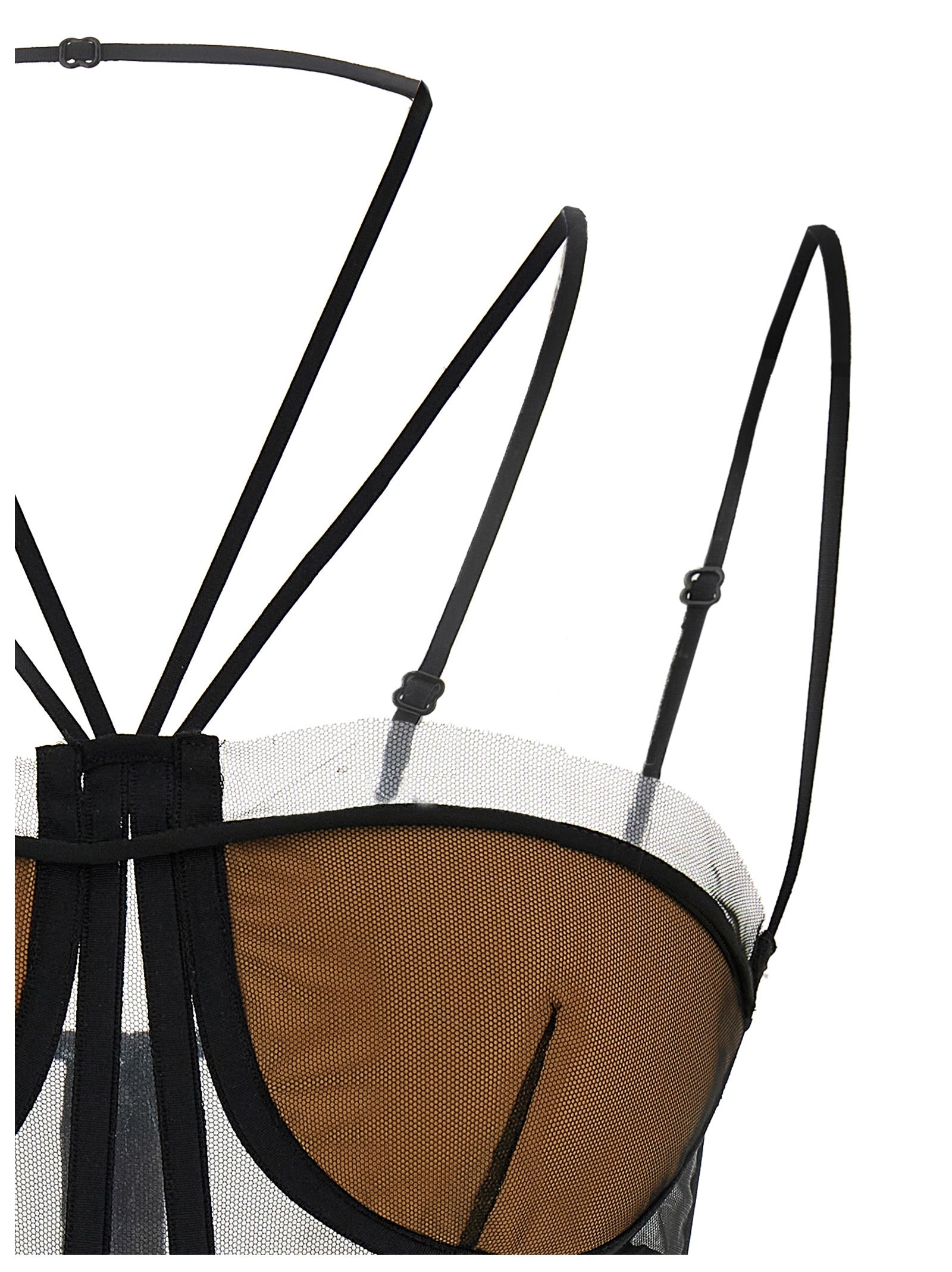 Sheer Corset Top Black Polyamide Tops