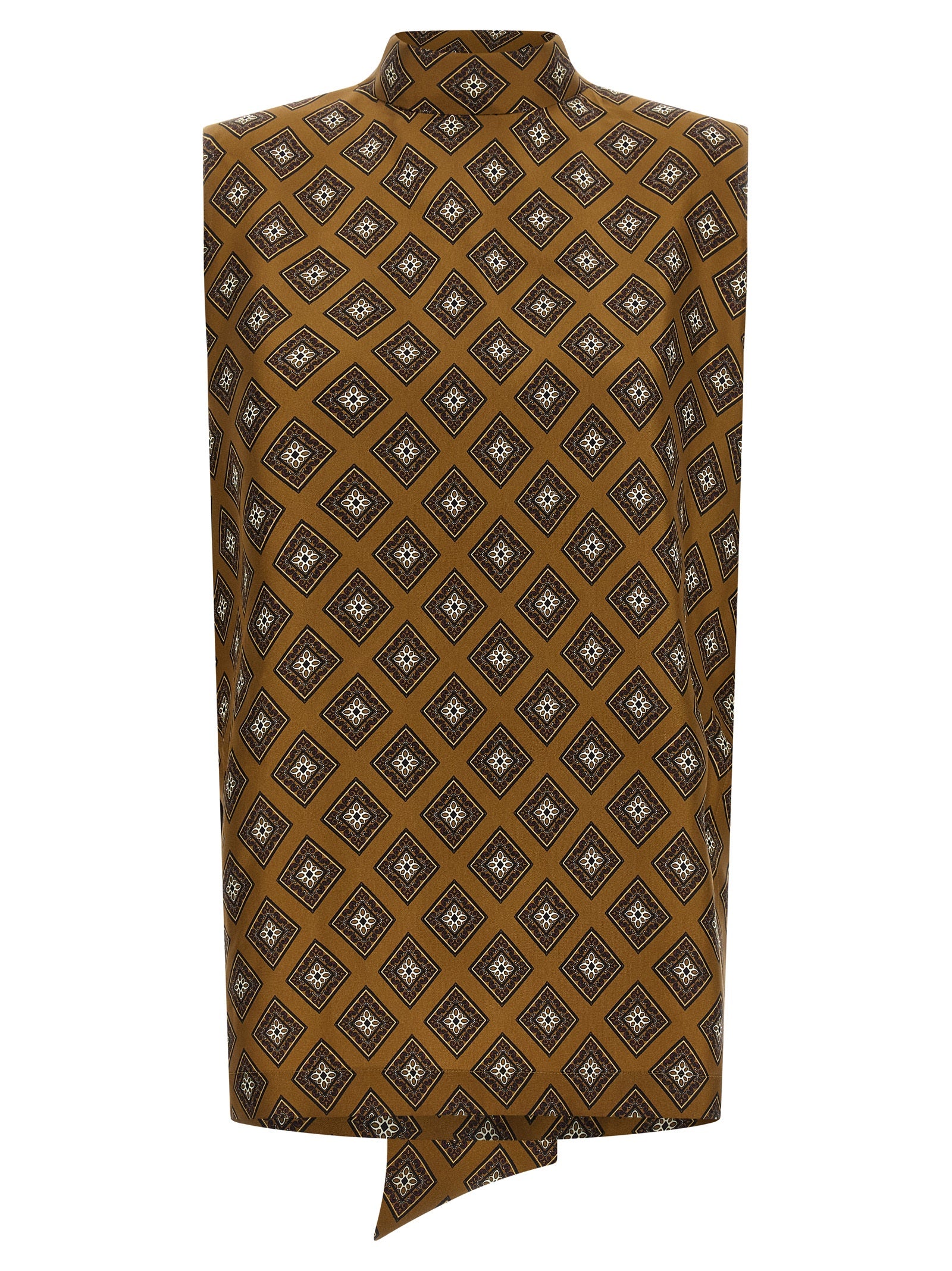 Tie Print Top Brown Silk Tops