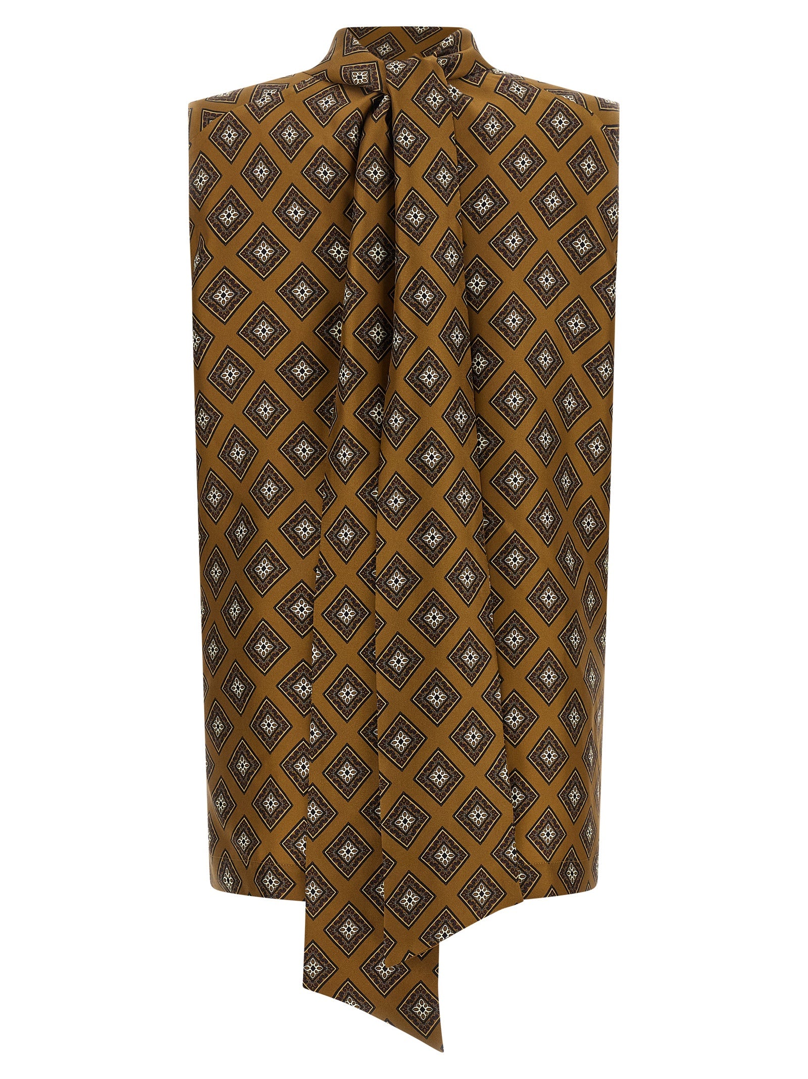 Tie Print Top Brown Silk Tops